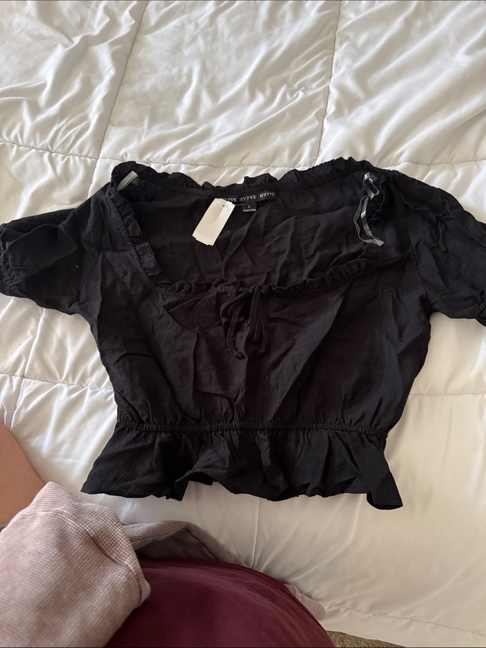 Free People Black Ruffle Tie-Front Crop Top